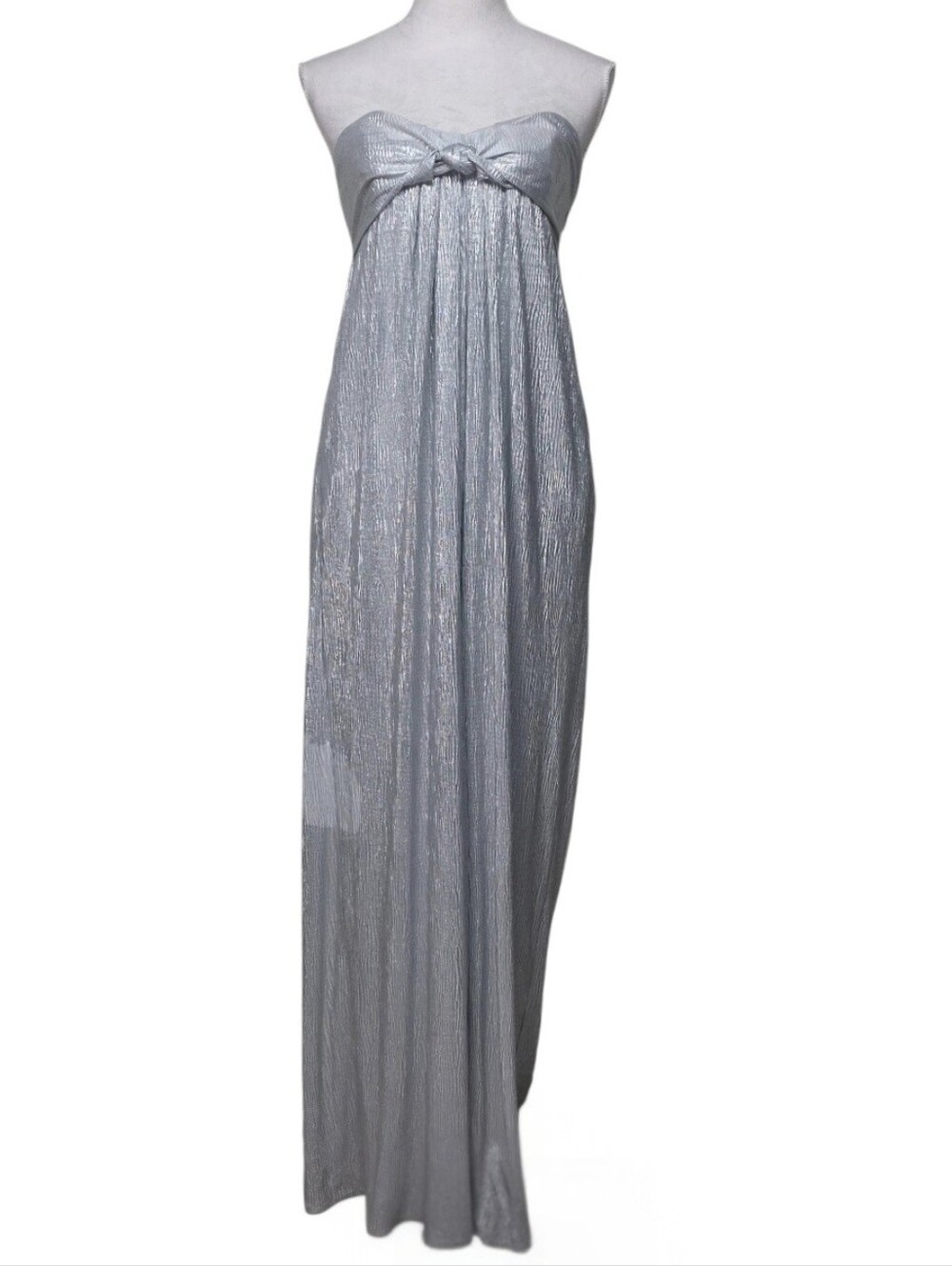Free People Olivia Strapless Silvertone Maxi Jumpsuit with Twist Front Sz XS